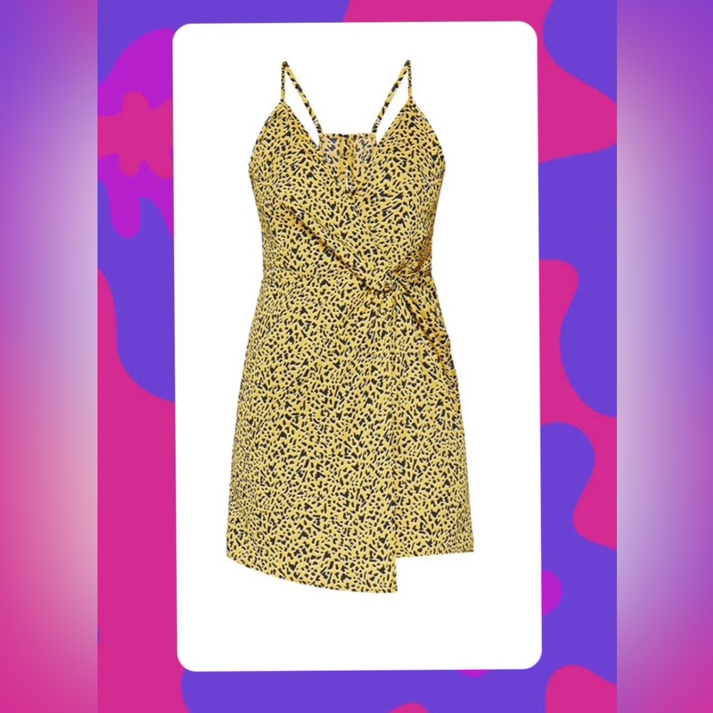 BCBG wrap Yellow and Black Dress Sz 2/ small as seen on Rent the Runway